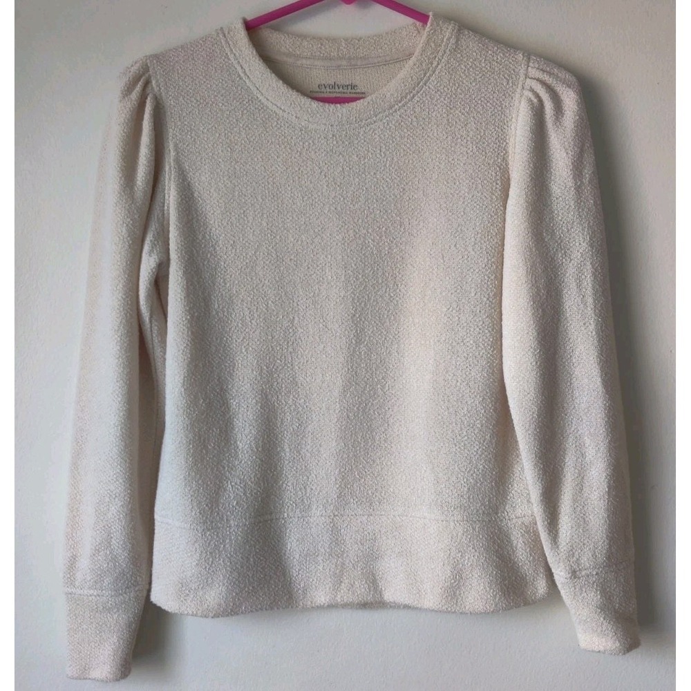 Evolverie Women's 100% Cotton Crew neck Puff Sleeve Sweater Cream Size XS‎